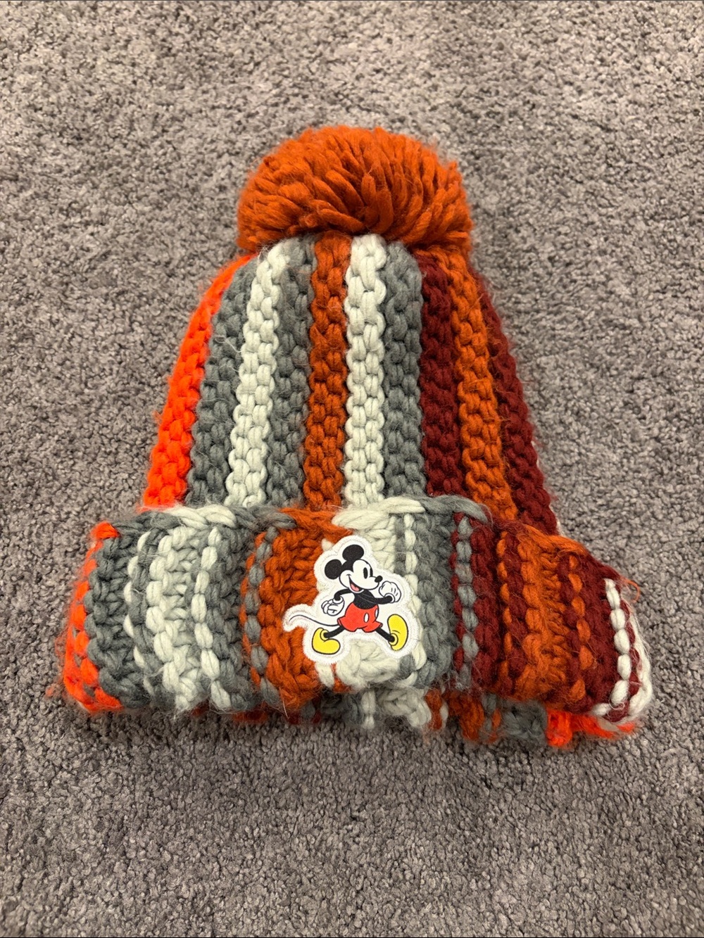 Kids Knit Pom Beanie with Mickey Patch Size 2T-5T